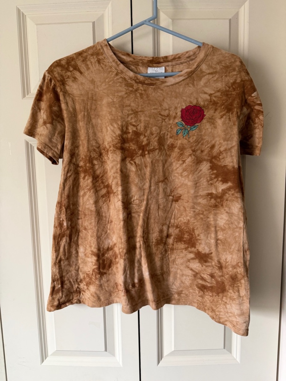 Empyre Brown Tie-Dye Short Sleeve Tee with Red Rose Patch